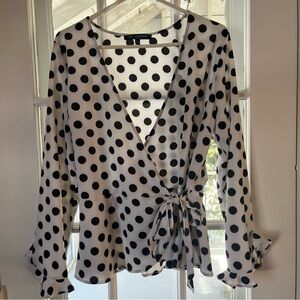 ONE CLOTHING Black and White Polka Dot Wrap Blouse